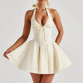 BXOXO Fashion Women Halter Corset Dress Summer Casual Solid Color Backless A-Line Party Dress for Beach Club Y2K Streetwear